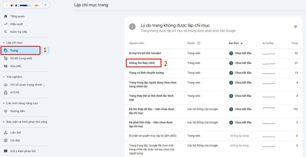 Kiểm tra link 404 bằng Google Search Console